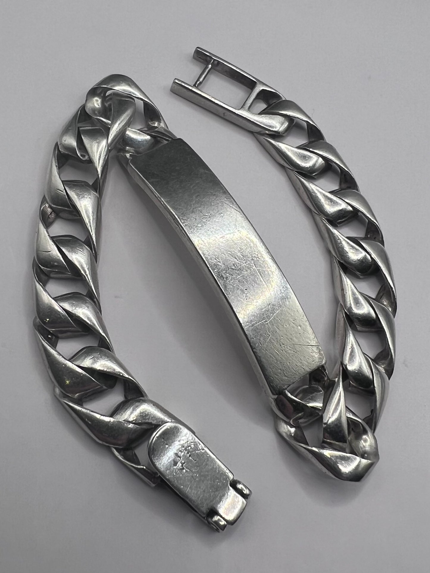 Vintage 925 Sterling Silver Curb Identity Bracelet - 34.79 Grams