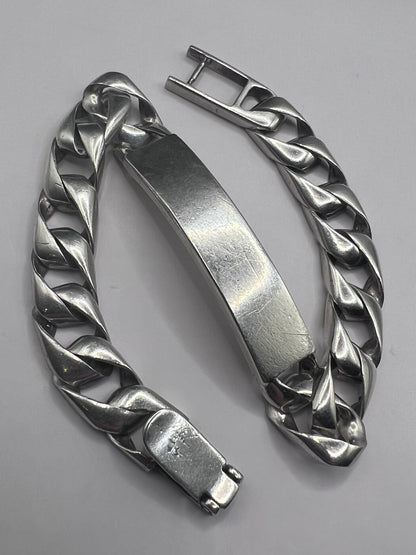 Vintage 925 Sterling Silver Curb Identity Bracelet - 34.79 Grams