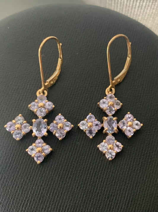 Quality 9ct Yellow Gold Tanzanite 2.5ct Dangle Earrings - 4.07 Grams