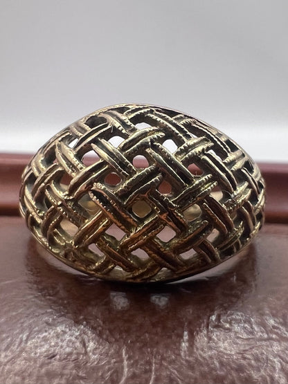 Vintage 9ct Yellow Gold Weaved Dome Ring - M½