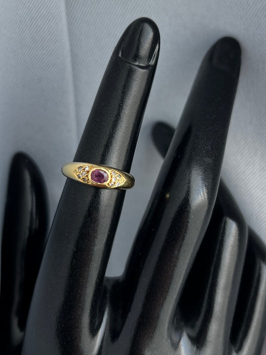 Vintage 18ct Yellow Gold Ruby & Diamond Ring - K½