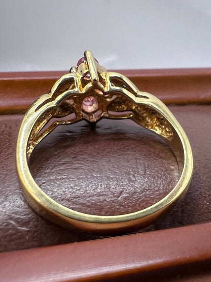Quality 18ct Yellow Gold Pink Sapphire & Diamond Ring - O