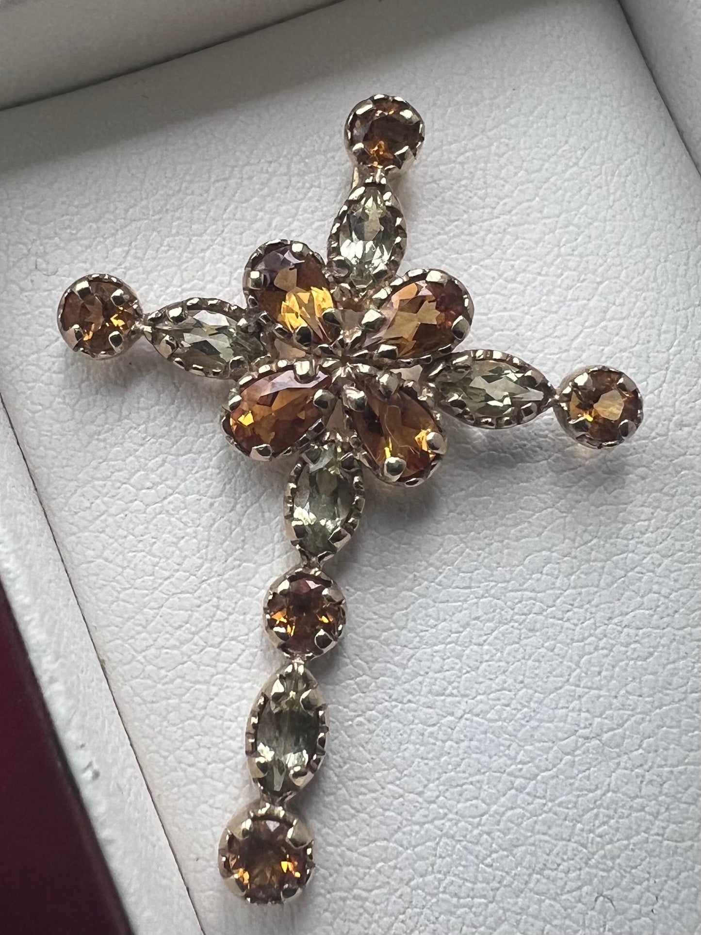 Unique 9ct Yellow Gold Multi Gem Set Cross Pendant - 2.73 Grams