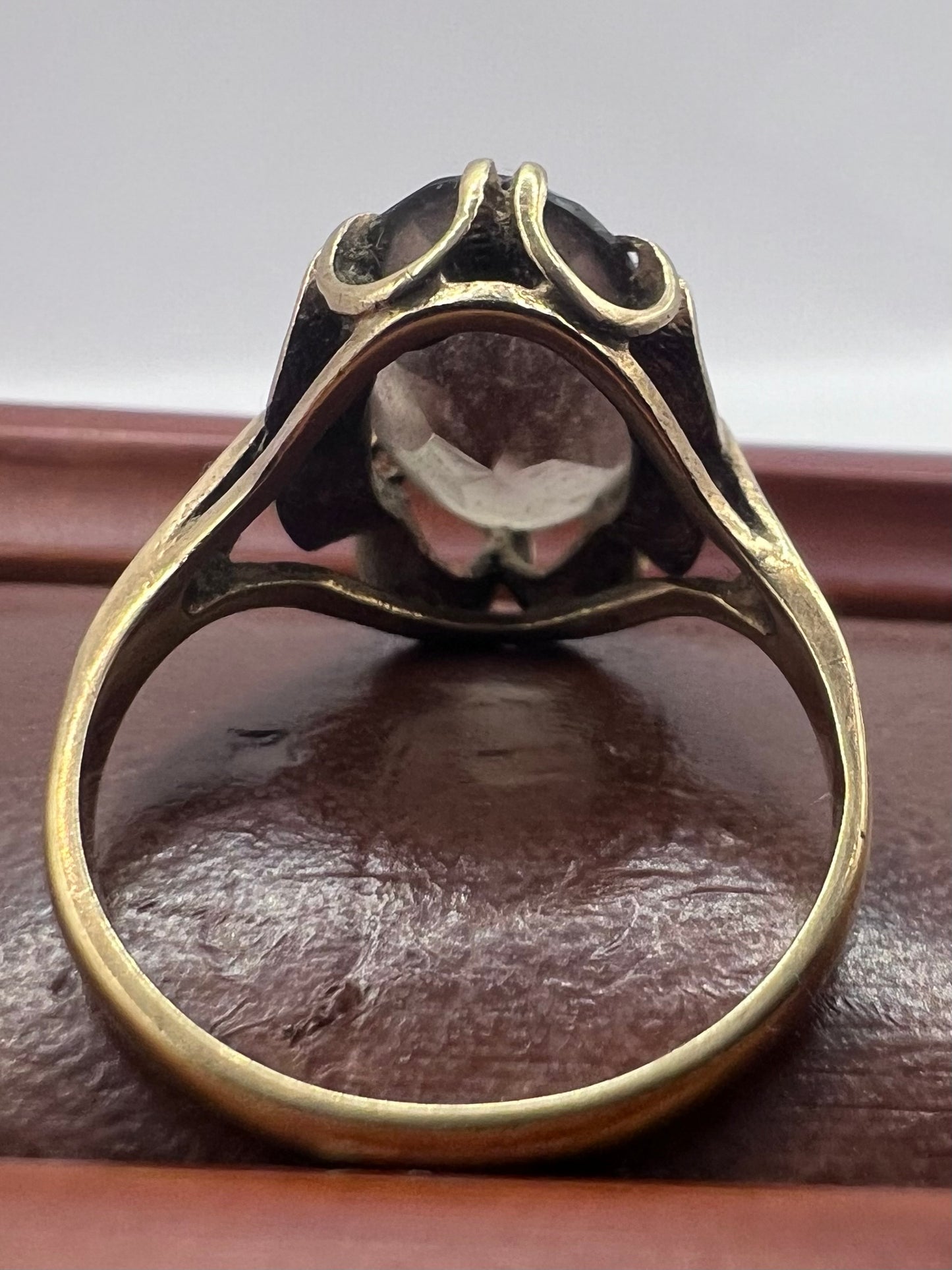 Vintage 9ct Yellow Gold Smokey Quartz Ring - P½