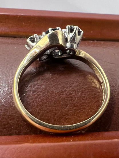 Vintage 9ct Yellow Gold Sapphire & Diamond Ring - M