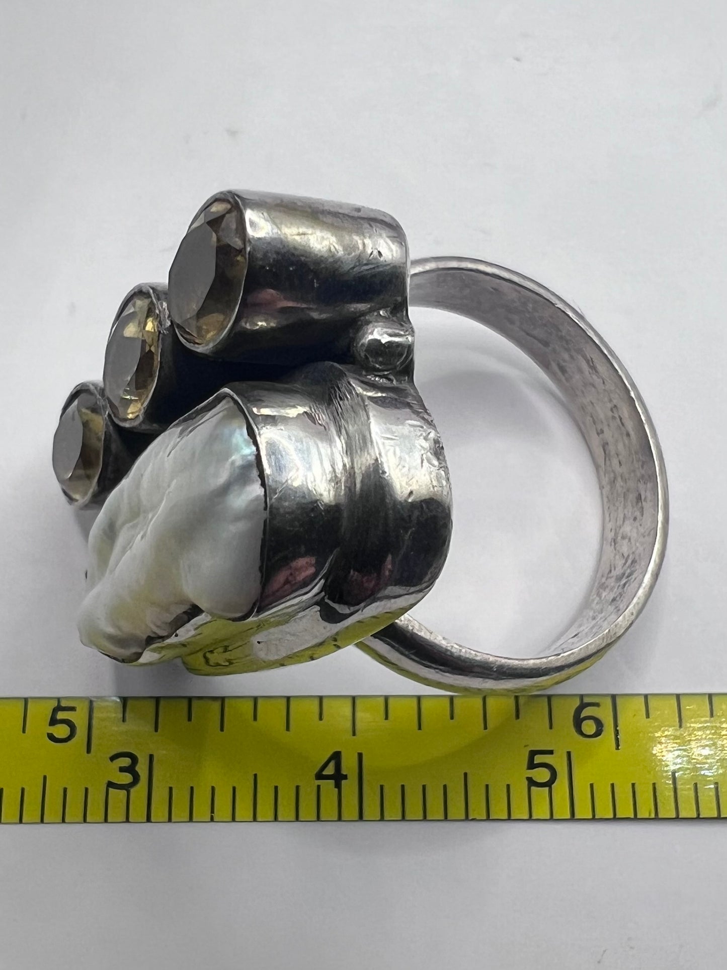 Unique 925 Citrine & Pearl Set Ring ~ 11.32 Grams ~ Size - Q