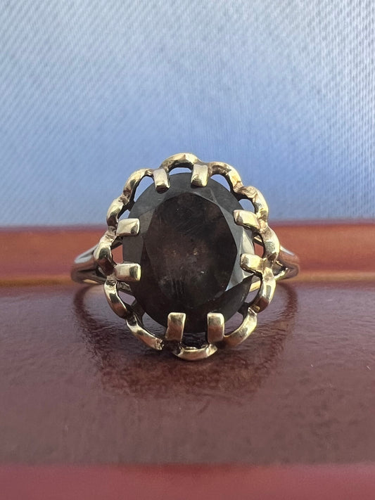 Vintage 9ct Yellow Gold Smoky Quartz Ring - L