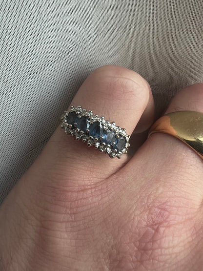 Vintage 9ct Yellow Gold Sapphire & Diamond Cluster Ring - P