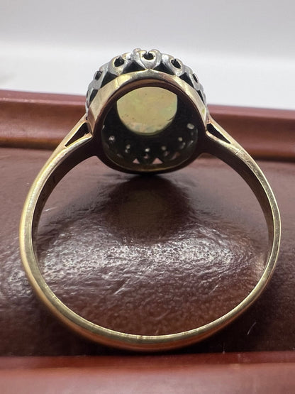 Vintage 9ct Yellow Gold Opal & Diamond Cluster Ring - O½