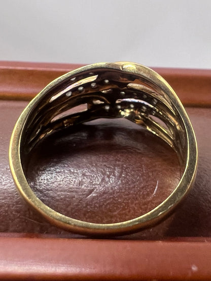 Vintage 9ct Yellow Gold Diamond Set Ring - Q