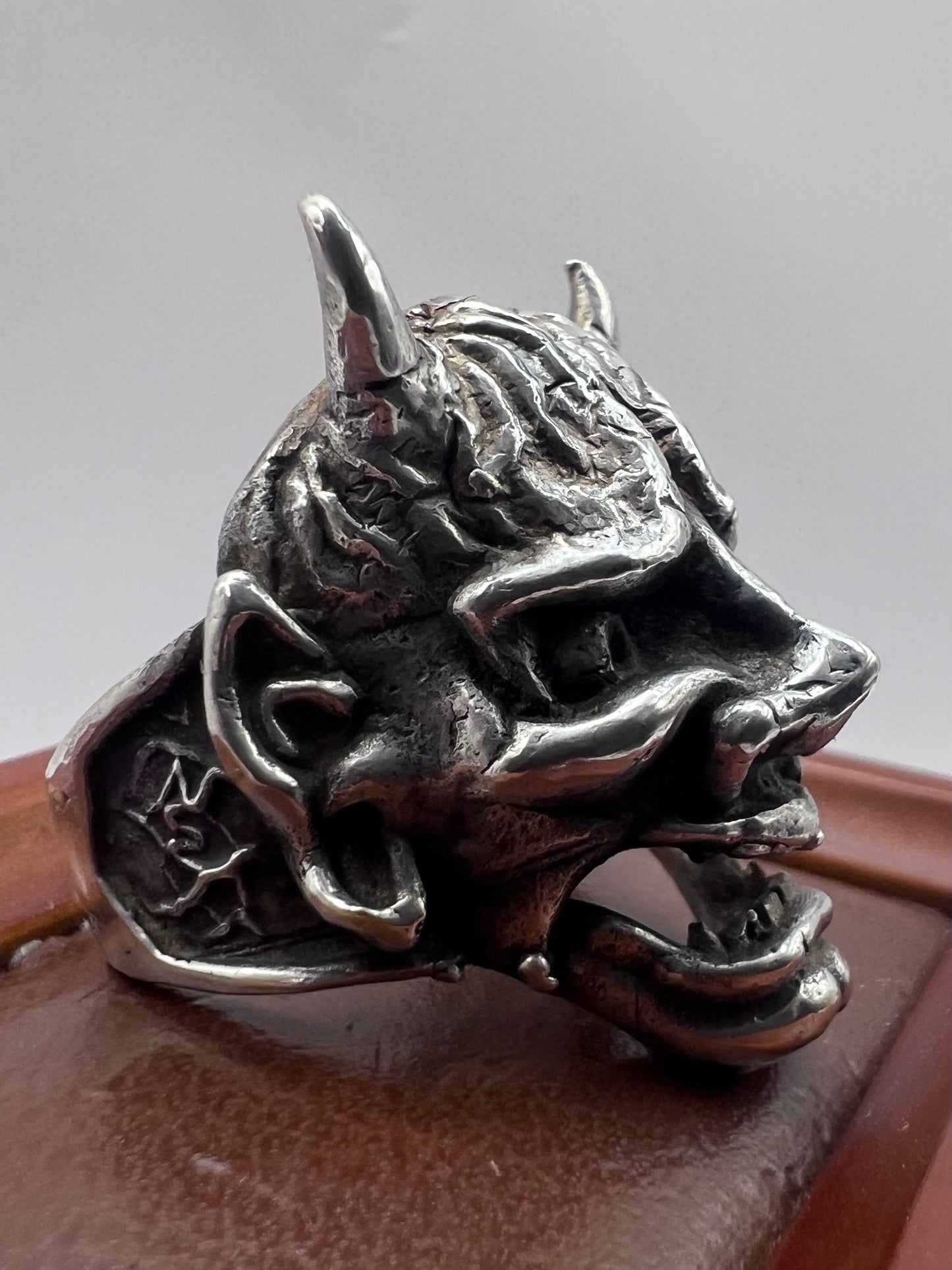 Unique 925 Sterling Silver Oni Mask Ring - P