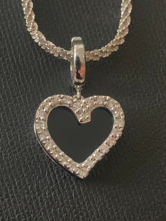 18ct White Gold Diamond Set Onyx Heart Bracelet - 6.5”