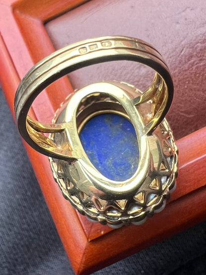 19ct Portuguese Lapis lazuli & Pearl Cluster Ring - M