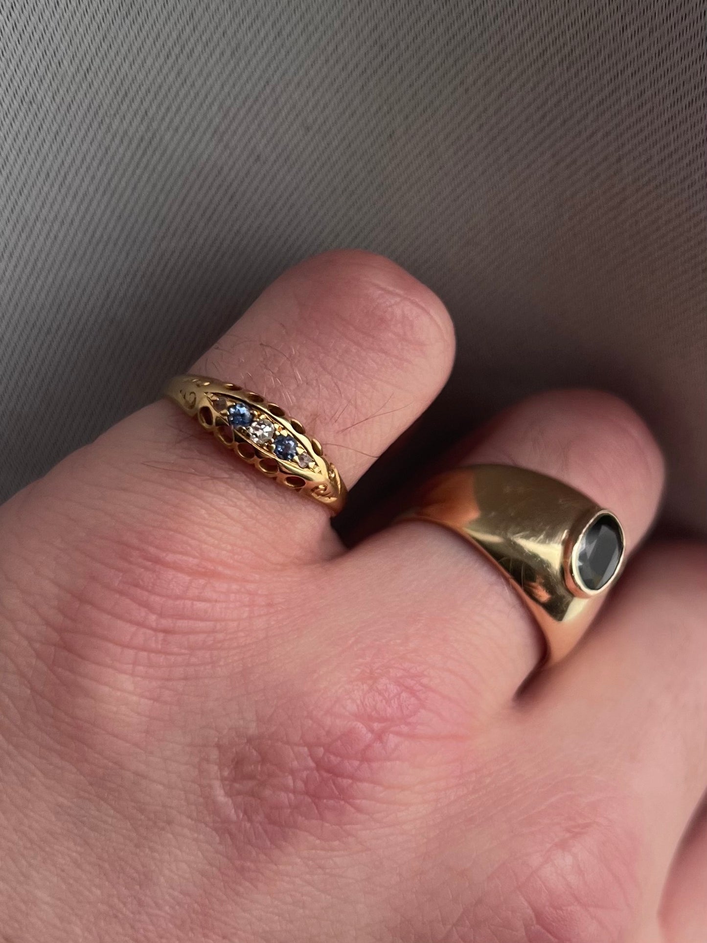 Antique 18ct Yellow Gold Sapphire & Diamond Ring - P½