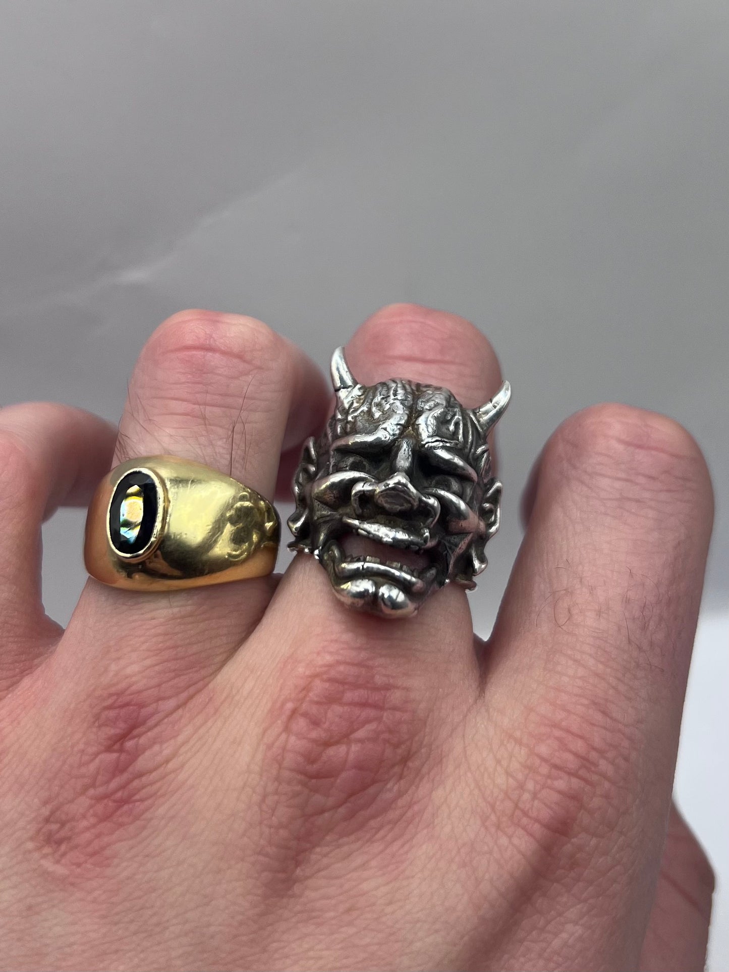 Unique 925 Sterling Silver Oni Mask Ring - P