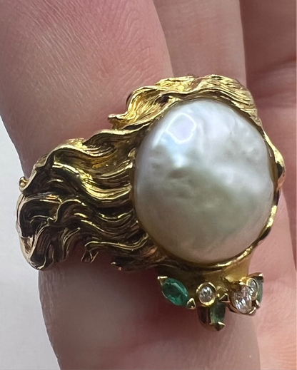 Rare Carrera Y Carrera 18ct Yellow Gold Baroque Pearl Lady’s Head Ring