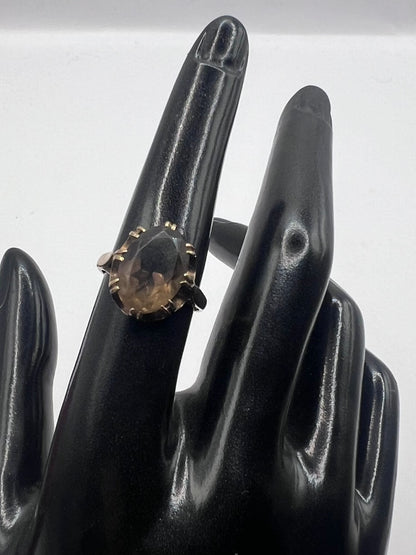 Vintage 9ct Yellow Gold Smokey Quartz Ring - P½