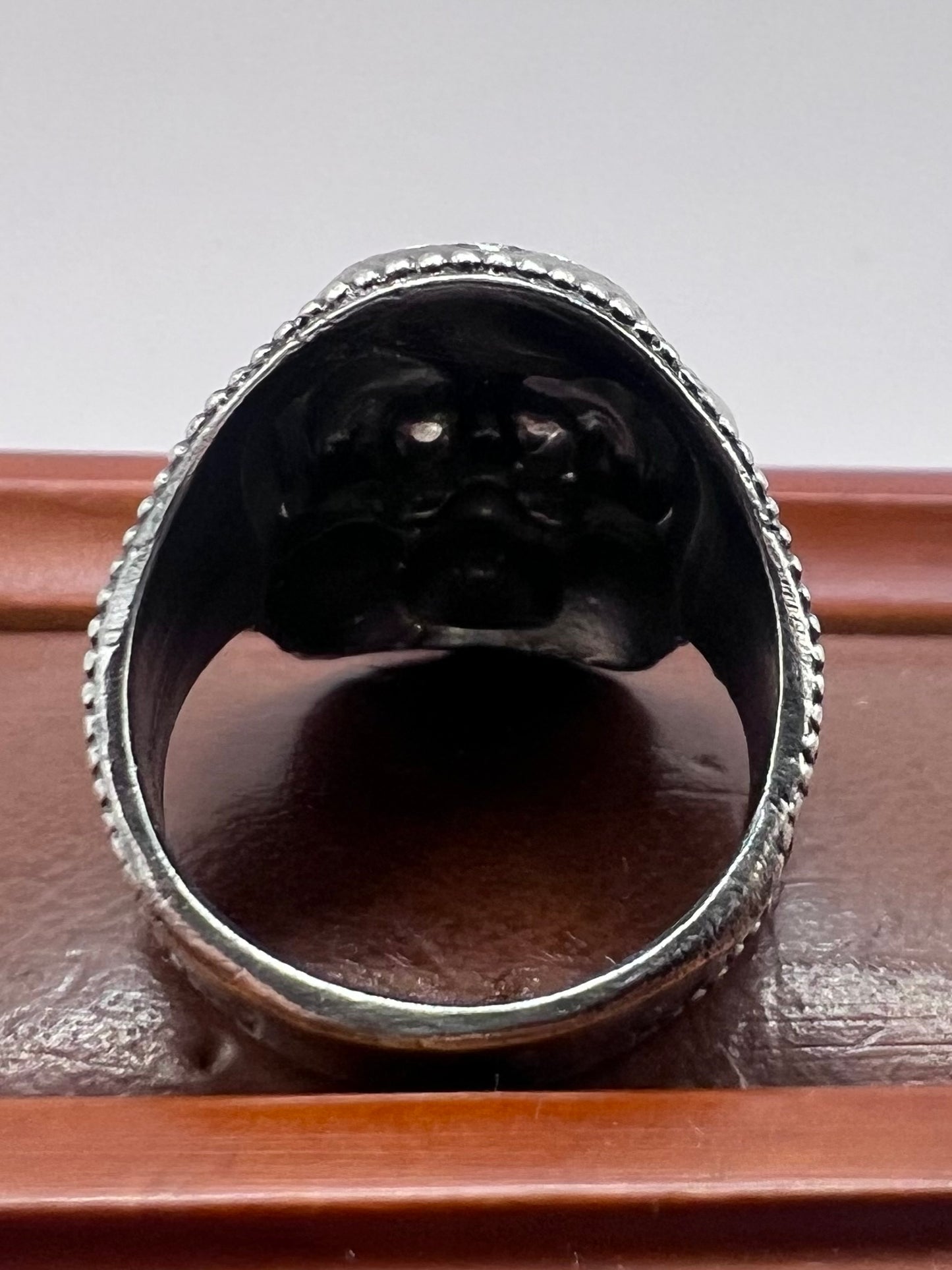 Quality 925 Sterling Silver Patterned Skull Ring • Size - M½