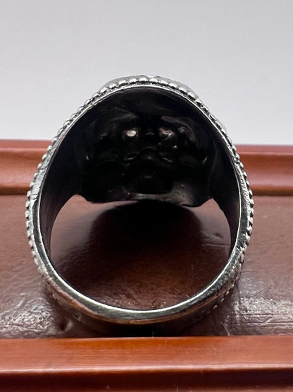 Quality 925 Sterling Silver Patterned Skull Ring • Size - M½