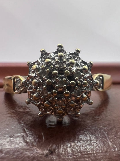 Vintage 9ct Yellow Gold Diamond Cluster Ring - Q