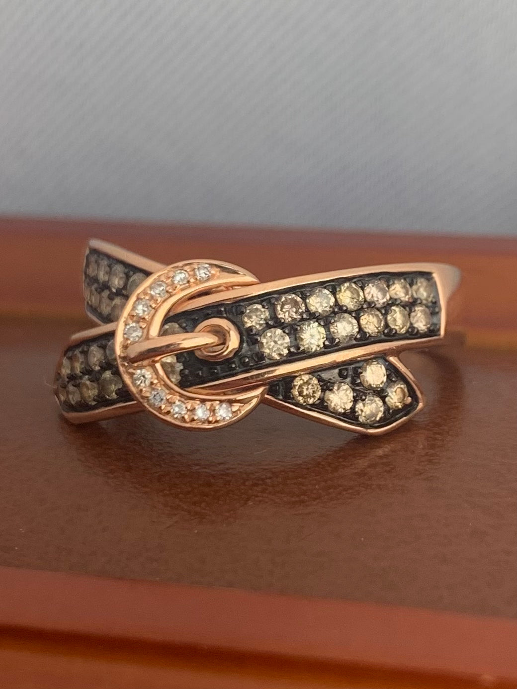 Effy 14ct Rose Gold Espresso and White Diamond Belt Ring ~ 0.57ct ~ Size - Q