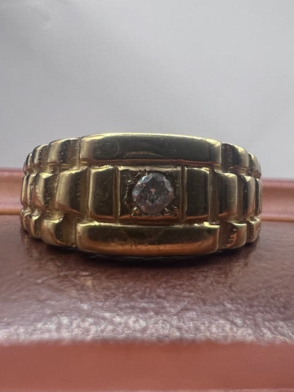 Quality 9ct Yellow Gold Cz Set Rolex Style Ring - S
