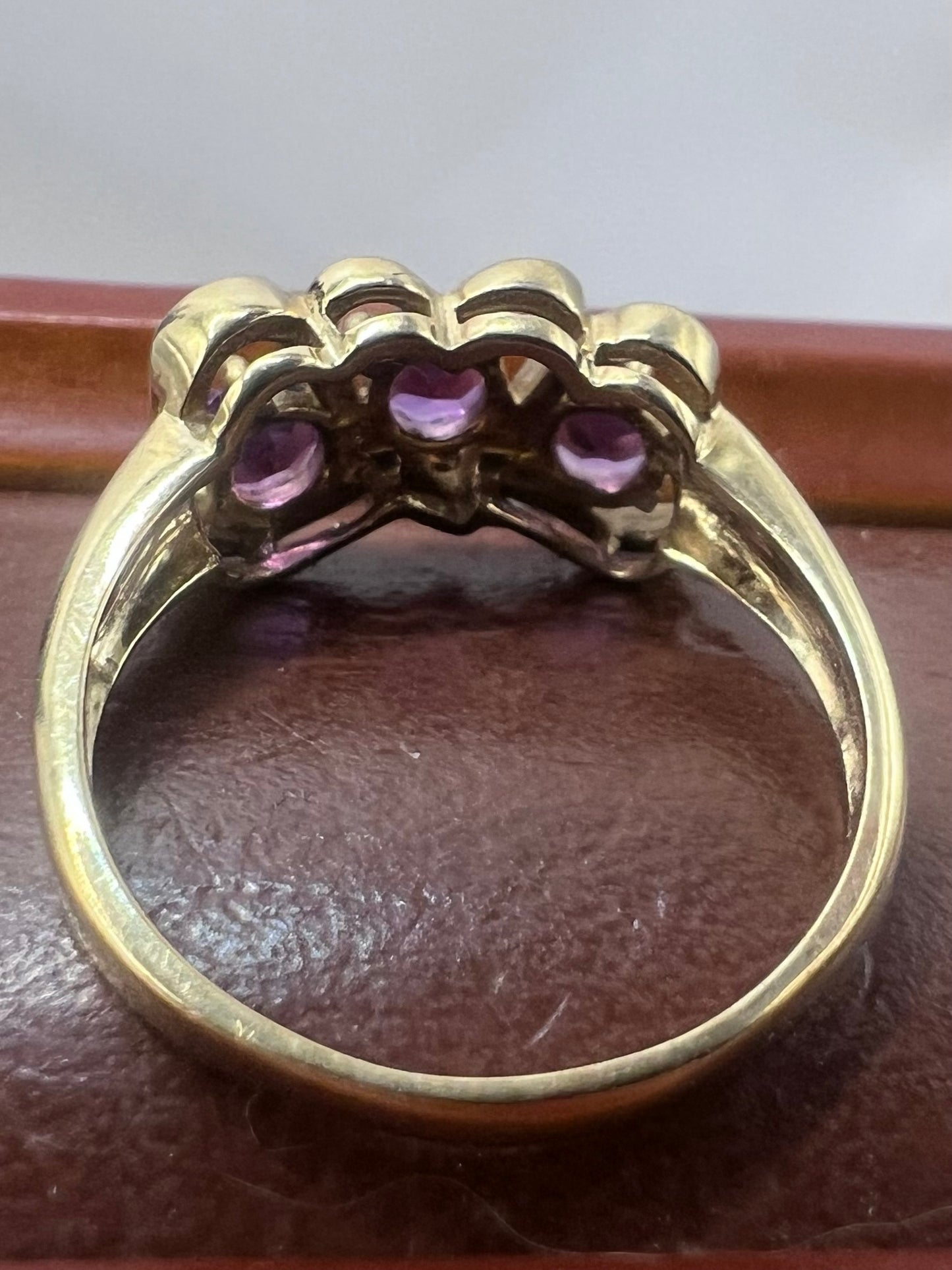 Quality 9ct Yellow Gold Amethyst Set Heart Ring - Q