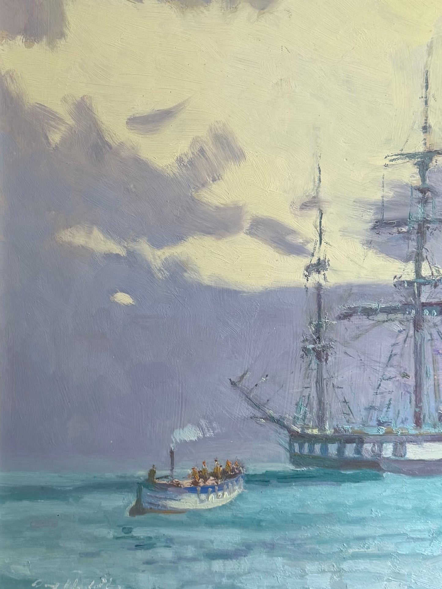 Impressionist Barque Sailing Ship Off Yarmouth Coast Oil Painting - Roy Hodds
