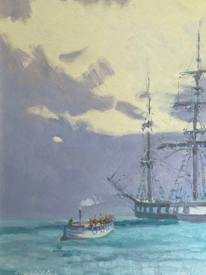 Impressionist Barque Sailing Ship Off Yarmouth Coast Oil Painting - Roy Hodds