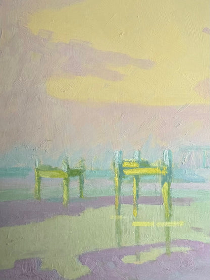 Impressionist Breydon Viaduct At Dusk Oil Painting - Roy Hodds