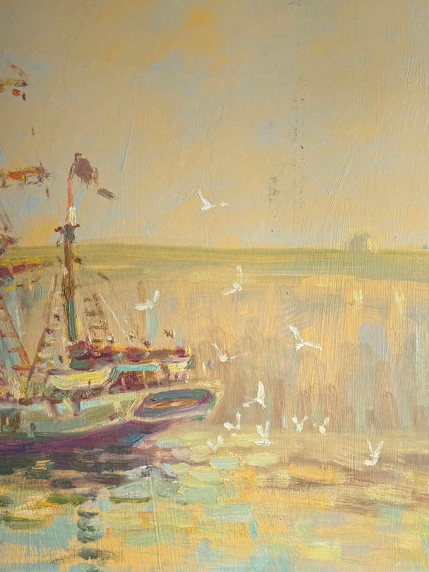 Impressionist Barque Sailing Ship Leaving Port At Dawn Oil Painting - Roy Hodds