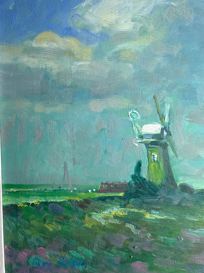 Impressionist Norfolk Broads Windmill Oil Painting - Roy Hodds