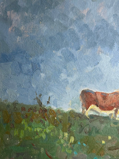 Impressionist Cows In Norfolk Field Oil Painting - Roy Hodds