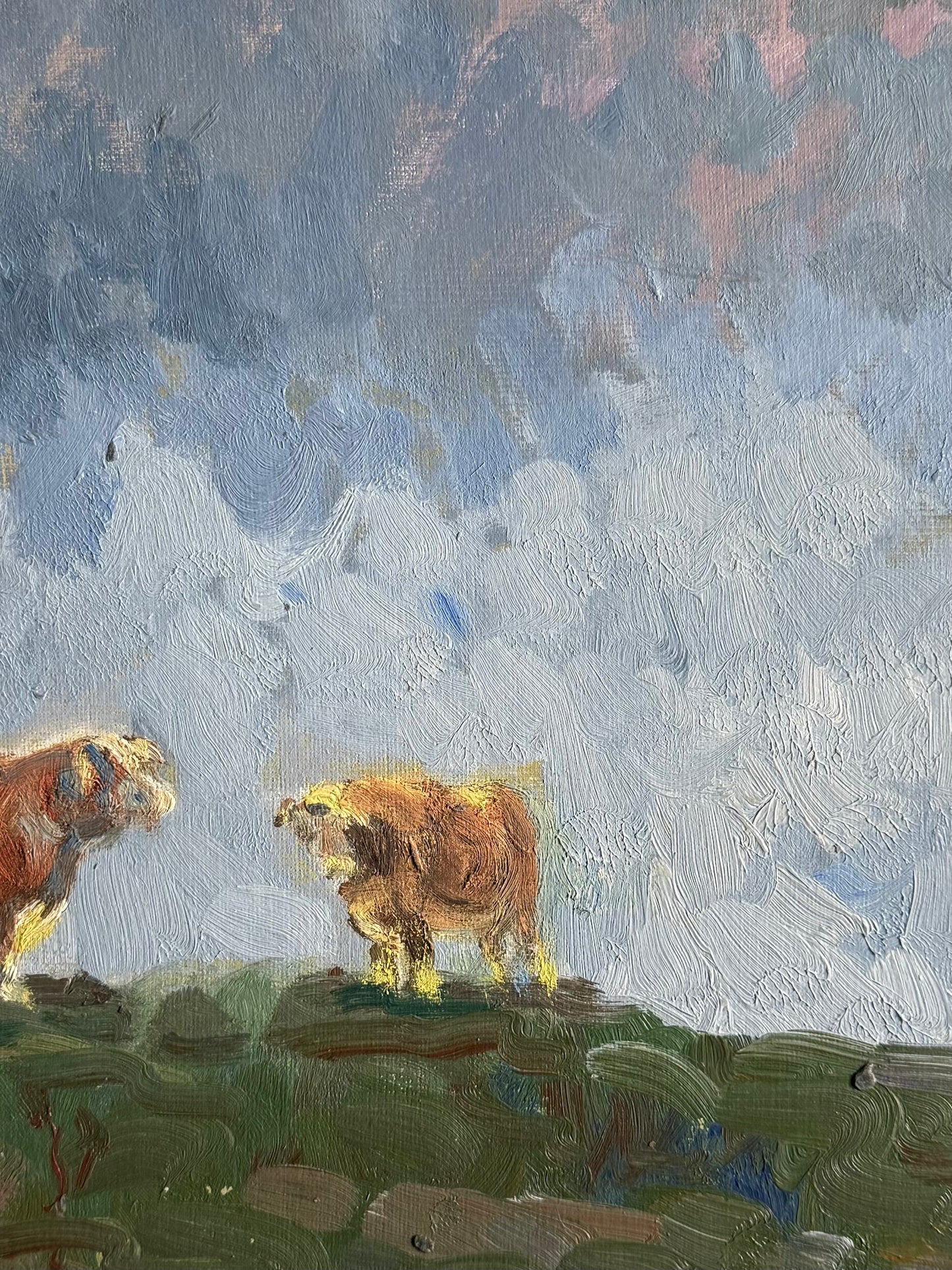 Impressionist Cows In Norfolk Field Oil Painting - Roy Hodds