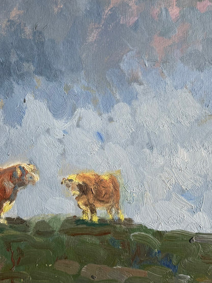 Impressionist Cows In Norfolk Field Oil Painting - Roy Hodds