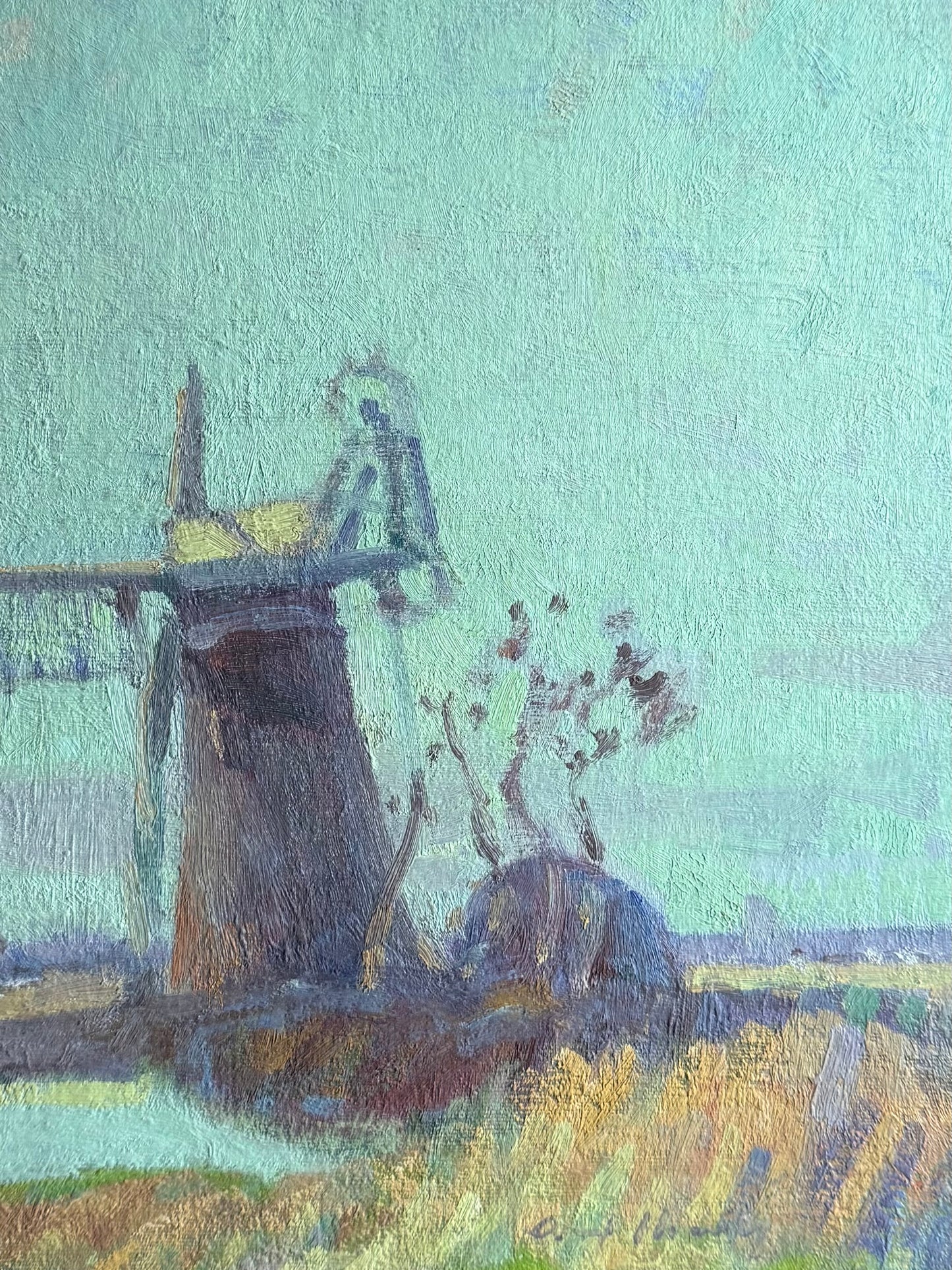 Impressionist Acle Straight Windmill & Steam Train Oil Painting - Roy Hodds