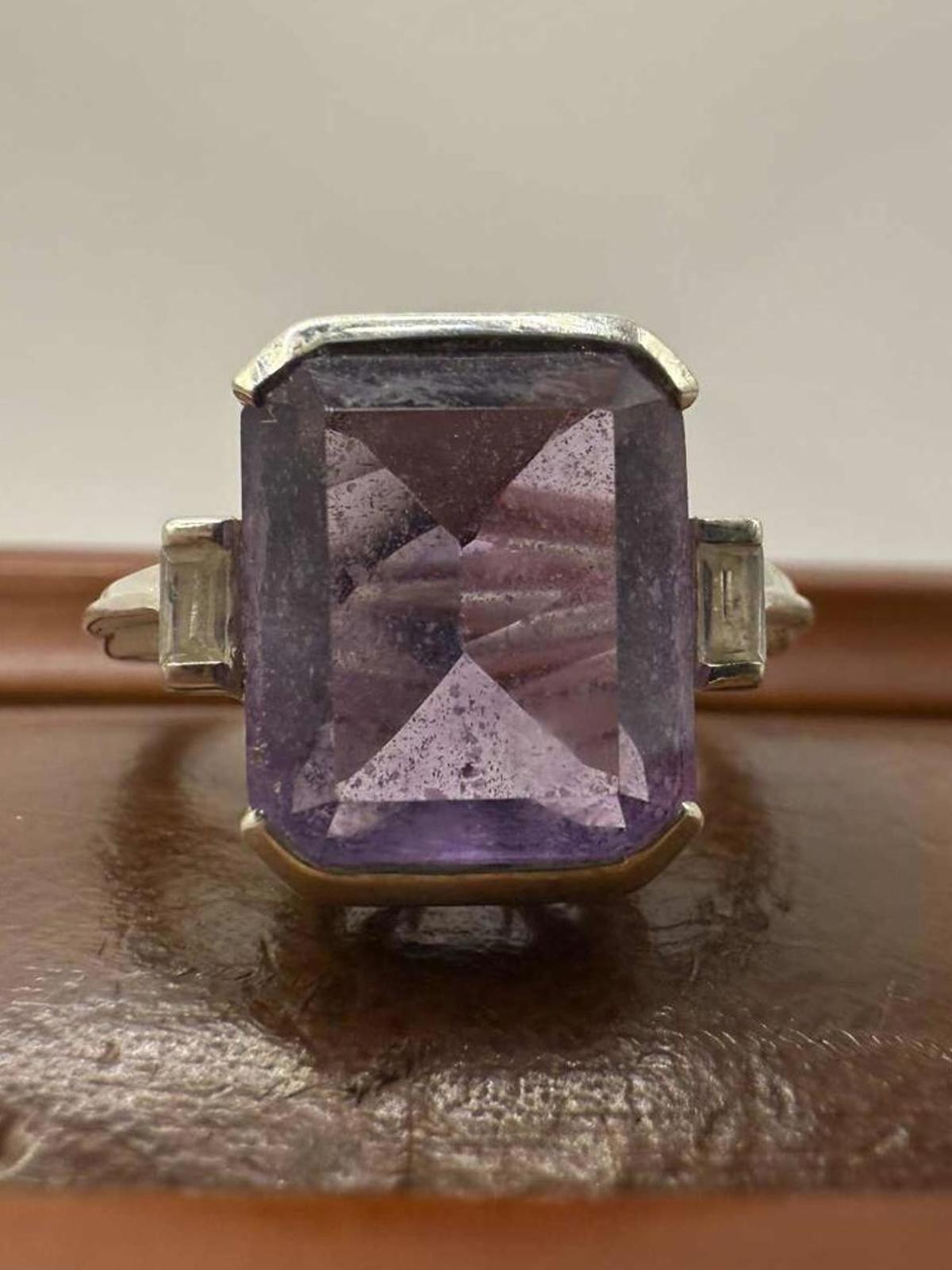Quality 925 Sterling Silver Purple & White Stone Ring • Size - O • 4.51 Grams