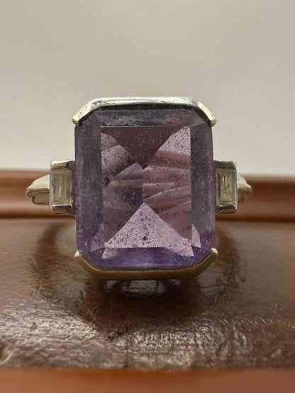 Quality 925 Sterling Silver Purple & White Stone Ring • Size - O • 4.51 Grams