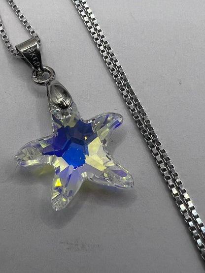 Quality 925 Silver Box Chain & 18ct GP Starfish Charm Set - 4.73 Grams - 18 Inch