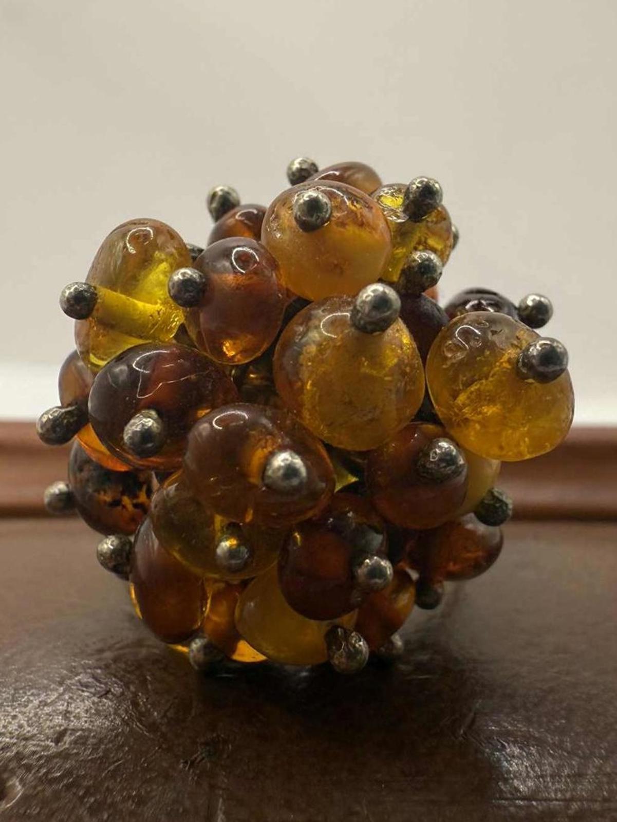 Unique 925 Sterling Silver Amber Cluster Ring • 7.46 Grams • Size - O½