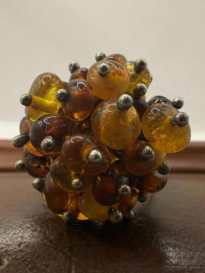 Unique 925 Sterling Silver Amber Cluster Ring • 7.46 Grams • Size - O½