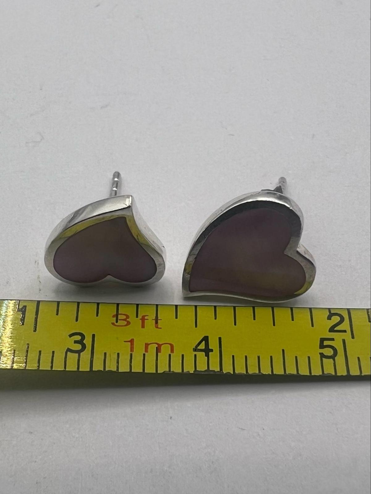 Quality 925 Sterling Silver Pink Heart Stud Earrings - 2.08 Grams
