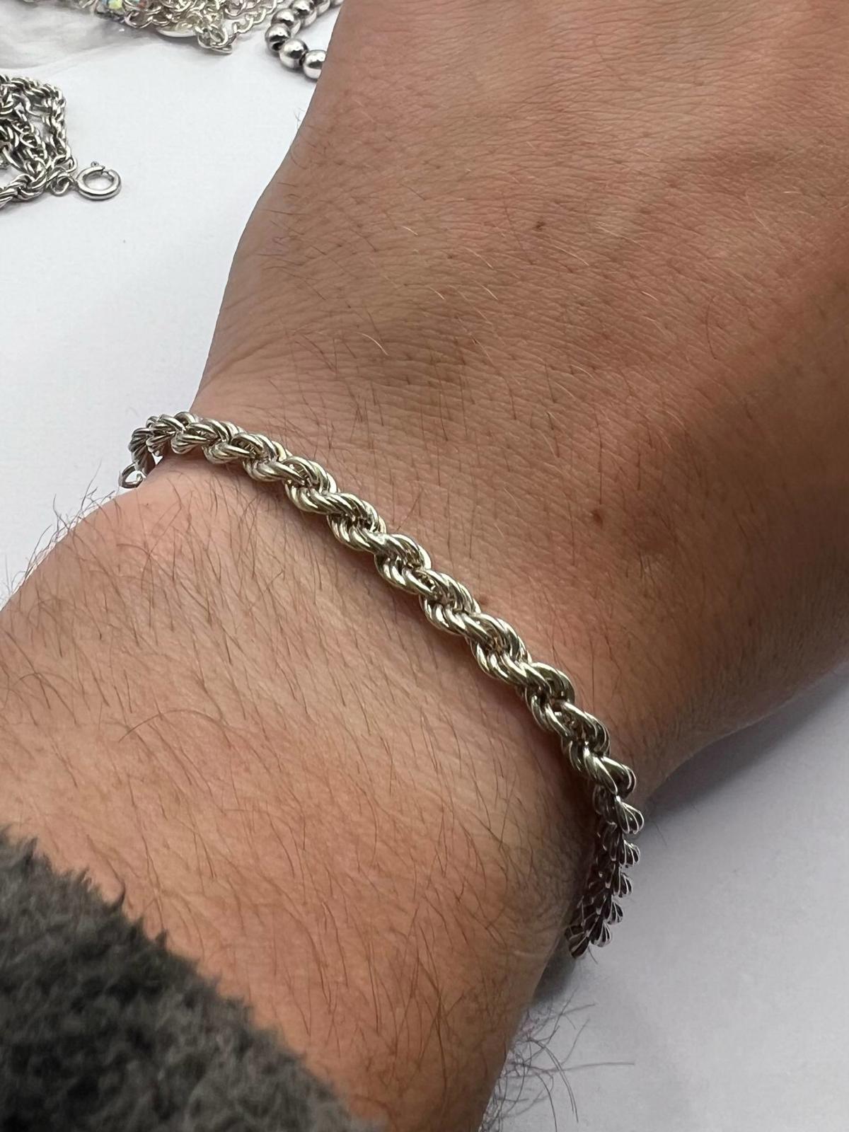 Italian 925 Sterling Silver Rope Bracelet - 6.24 Grams - 7"