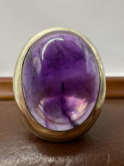 Quality 925 Sterling Silver Cabochon Amethyst Ring • Size - L • 7.64 Grams