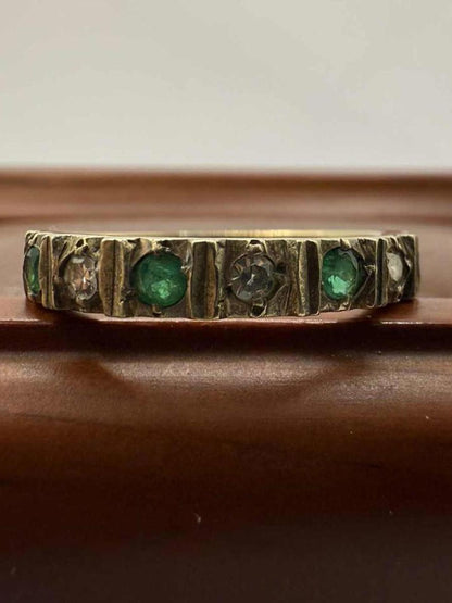 Vintage 9ct Yellow Gold Emerald & Diamond Set Ring • Size - K • 1.88 Grams