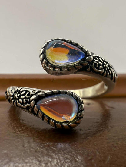 Quality 925 Sterling Silver Rainbow Stone Ring • Size - N • 2.37 Grams