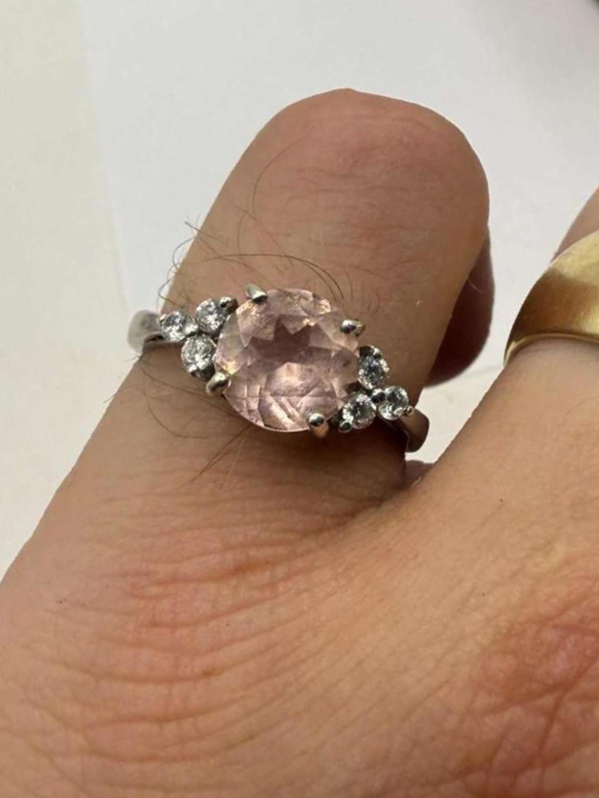 Quality 925 Sterling Silver Pink Stone Cluster Ring • 2.65 Grams • Size - P