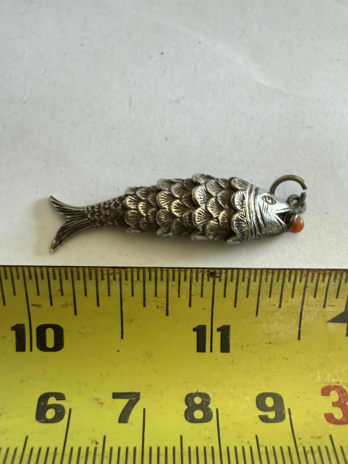 Vintage 925 Sterling Silver Articulated Fish Pendant  - 5.97 Grams