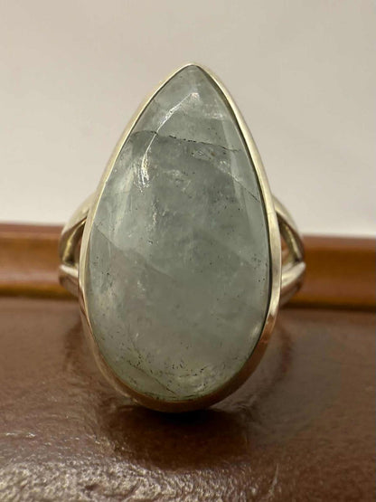 Quality 925 Sterling Silver Aquamarine Crystal Set Ring • Size - L • 5.57 Grams