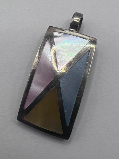 Quality 925 Sterling Silver Stone Inlay Pendant - 9.89 Grams